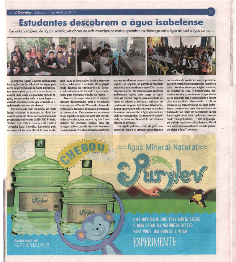 Matéria do Jornal O Ouvidor sobre Água Mineral Purylev